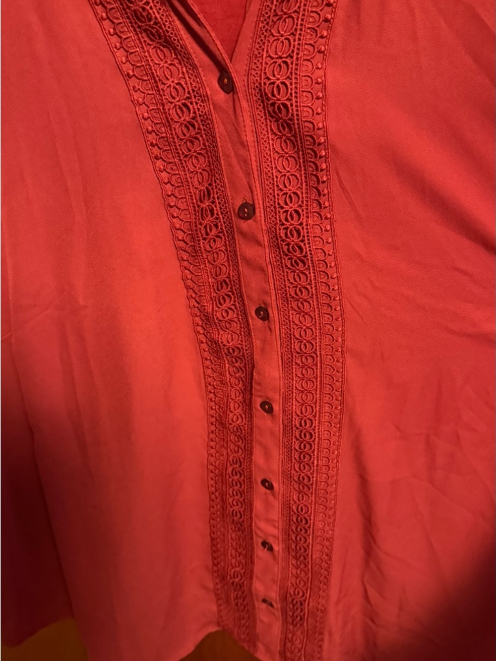 Fortune + Ivy Belinda Plus-Size Crochet-Trim Button Front Blouse in Rust - Picture 4 of 12